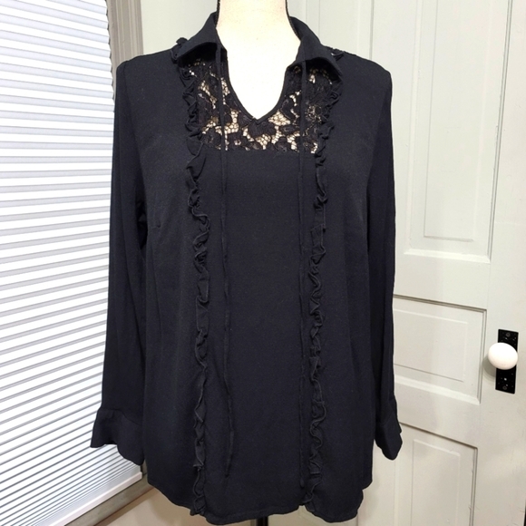 ELOQUII Crepe Lace Detail Blouse - Picture 1 of 7